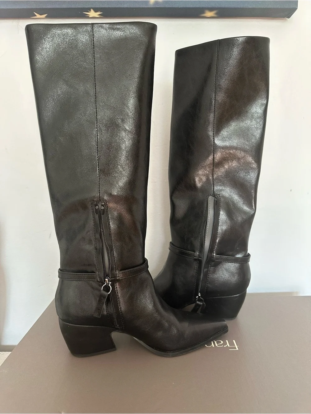 Franco Sarto Classic Tall Black Leather Women's Boots